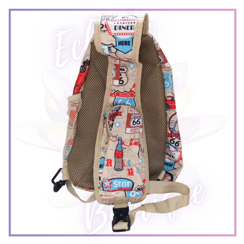 Unique Route 66 Print, Traditional Sling Backpack.Functional Zippered P… - Picture 8 of 16